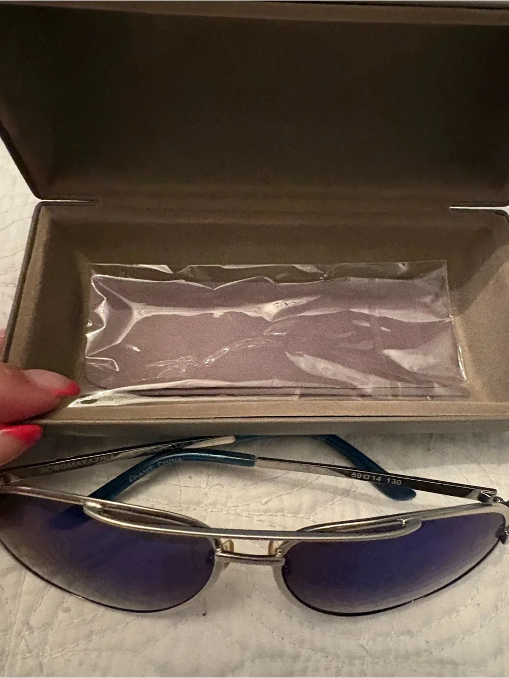 BCBG MaxAzria Aviator Sunglasses with Blue Mirrored Lenses and Hard Case